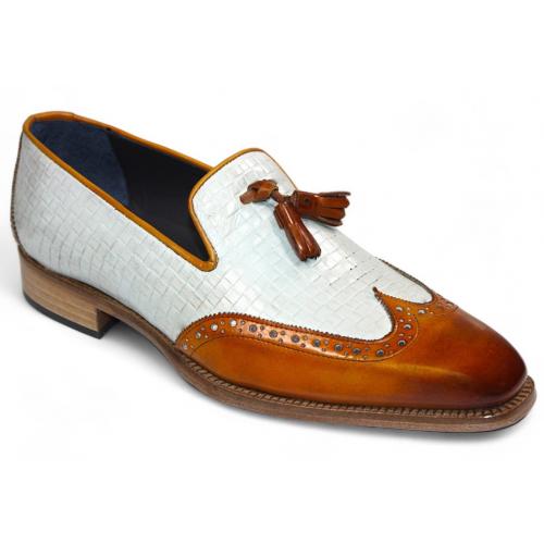 Duca Di Matiste "Cosenza" Gold/Off White Genuine Italian Calf Leather Weave Print Loafers.